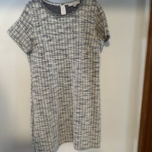 LOFT Monochrome Tweed Dress size 12 light blue with black